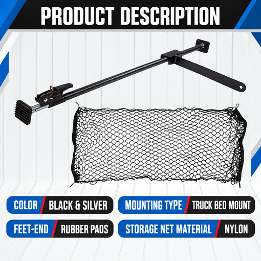 40"-70" Adjustable Heavy Duty Cargo Load Lock Bar with 16" Divider Bar & Storage Net