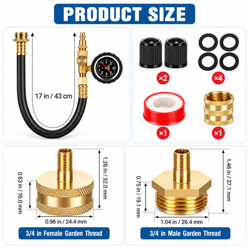 RV Winterizing Hose with Pressure Gauge Control Valve and Blowout Adapters