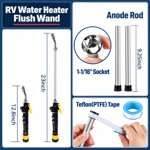 5-Pack RV Water Heater Anode Rod & Flush Wand Kit