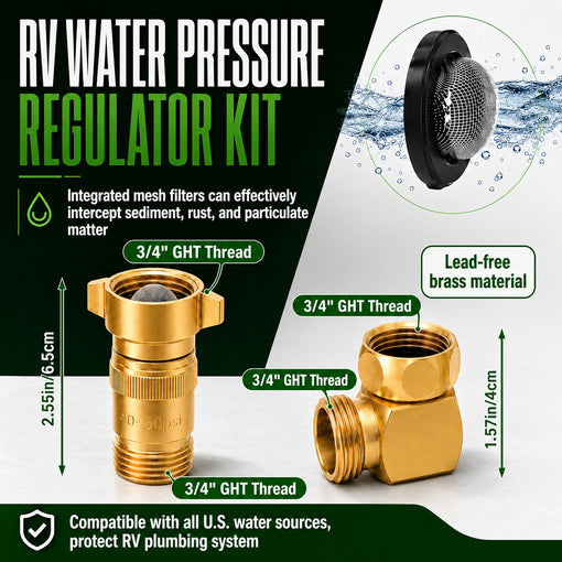 RV 40-50 PSI Water Pressure Regulator with 90-Degree Hose Elbow