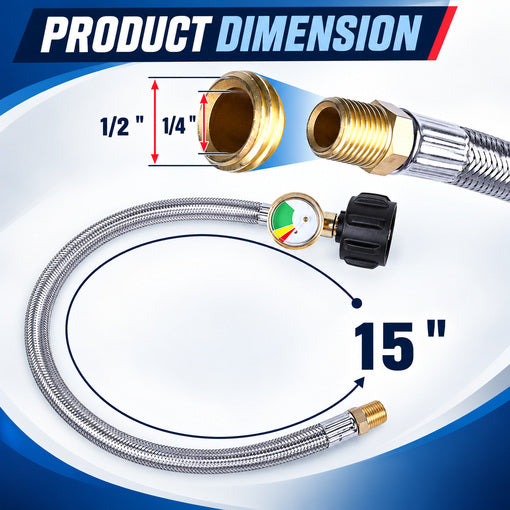 2-Pack 15" RV Propane Hose with Gauge