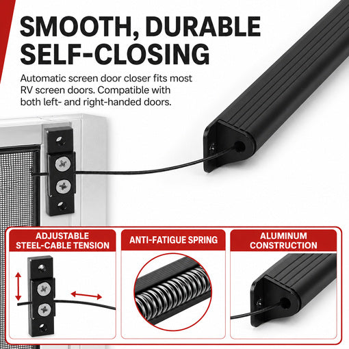 17-inch Universal Fit Aluminum Automatic RV Screen Door Closer Kit