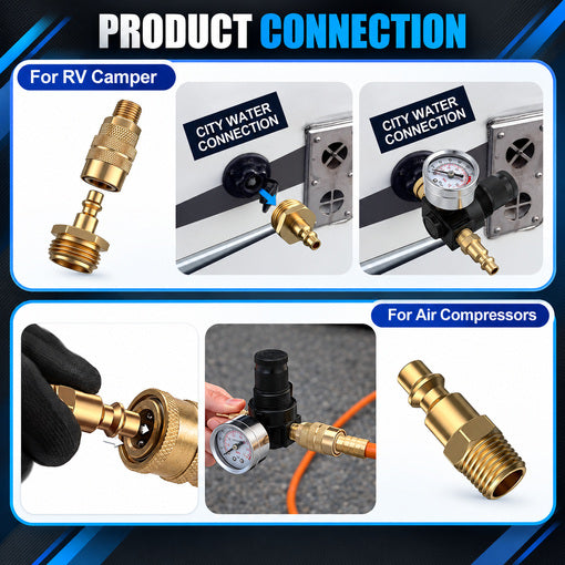 Quick Connect RV Winterization Blowout Kit with Pressure Regulator & Gauge