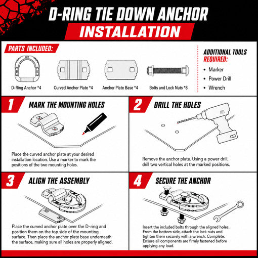 Bolt-On Trailer D-Ring Tie Down Anchors with Rubber Isolators
