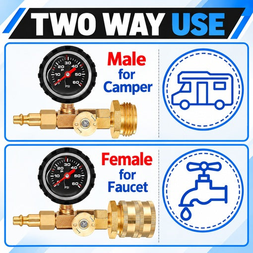 RV Winterize Blowout Adapter with Pressure Gauge & Control Valve