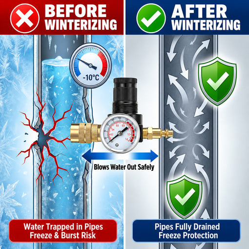 Quick Connect RV Winterization Blowout Kit with Pressure Regulator & Gauge
