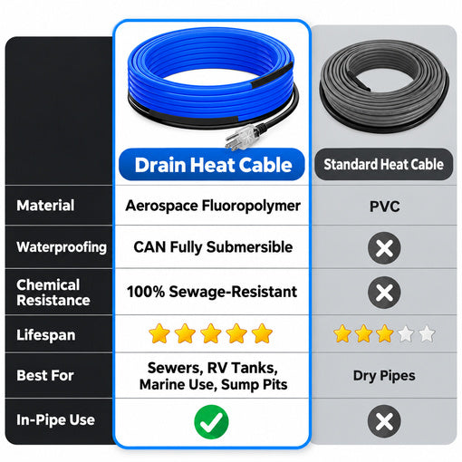 10FT Fluoropolymer Sewage Drain Pipe Heating Cable 120V