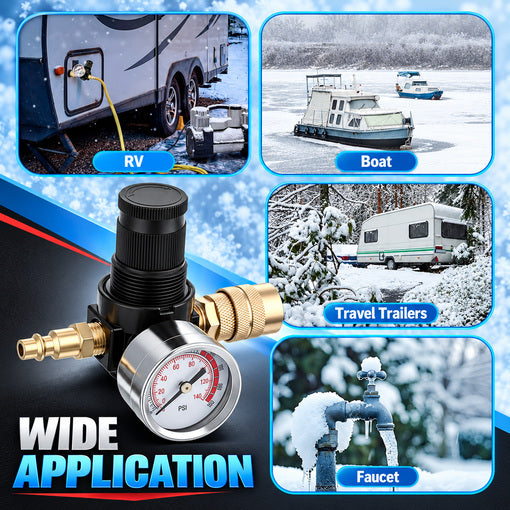 Quick Connect RV Winterization Blowout Kit with Pressure Regulator & Gauge
