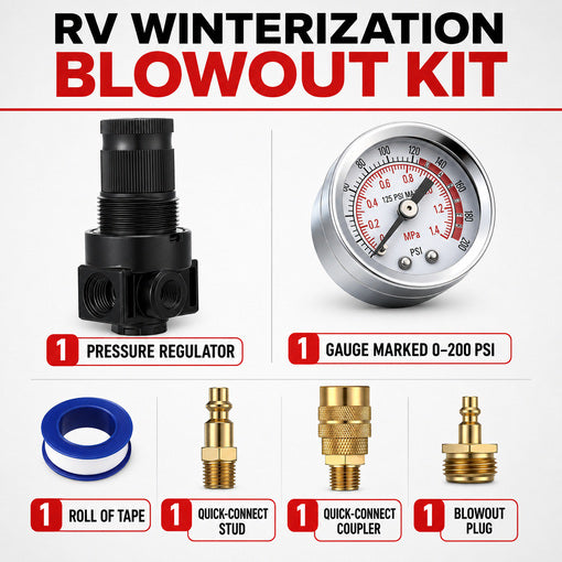 RV Winterization Blowout Kit with Pressure Regulator & Gauge