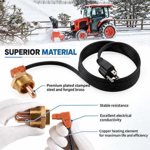 120V Engine Block Immersion Heater with 1" NPT Thread Adapter