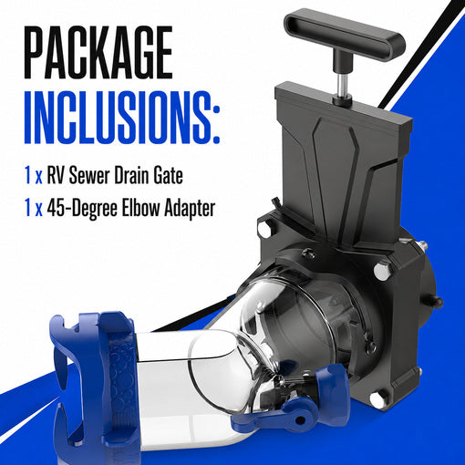 RV Sewer Drain Gate with 45-Degree Elbow Adapter