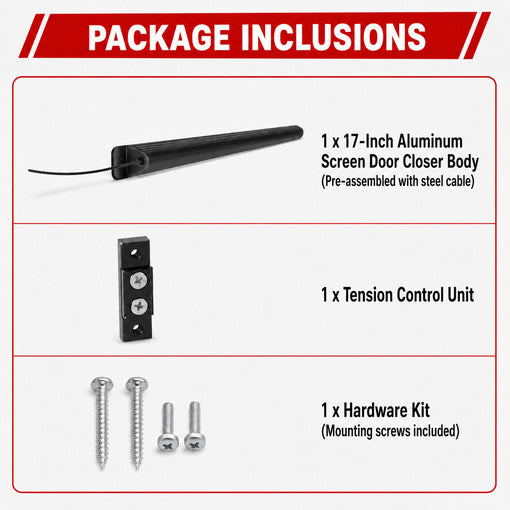 17-inch Universal Fit Aluminum Automatic RV Screen Door Closer Kit