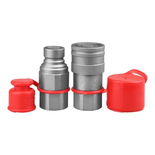 1/2" NPT Flat Face Hydraulic Quick Connect Couplers with Dust Caps