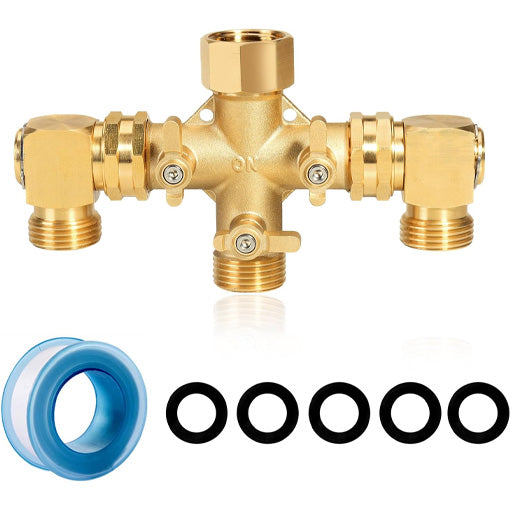 Elbow Rack Splitter 3-Way High Flow Splitter with Swivel Elbow Connector ~ RVTrailerTractor