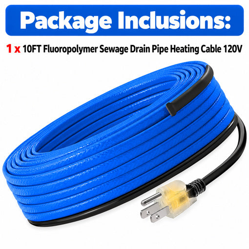 10FT Fluoropolymer Sewage Drain Pipe Heating Cable 120V