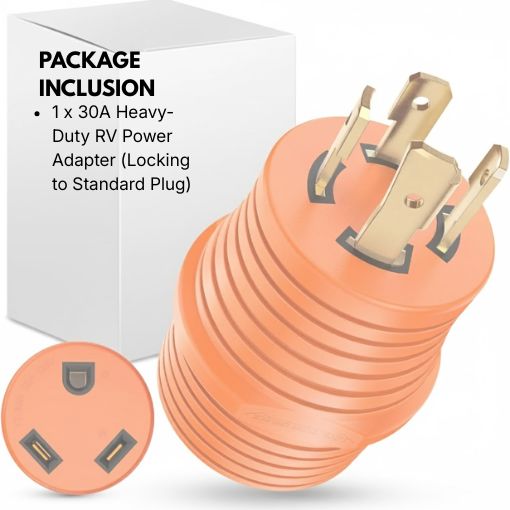 30A Heavy-Duty RV Power Adapter (Locking to Standard Plug)