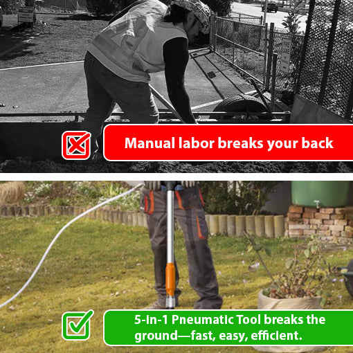 5-in-1 Pneumatic Multi-Function Tool (with Scraper, Shovel, and Chisel Attachments)