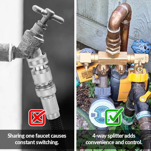 4-Way Hose Splitter with Rotating Arms