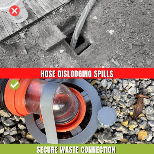 RV 90-Degree Sewer Hose Fastening Device