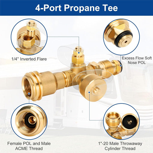 Propane Brass Tee 4-Port Adapter Kit