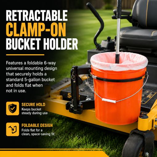 Retractable 5-Gallon Bucket Holder for Lawn Mowers Tractors