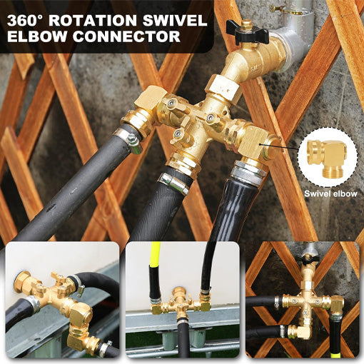 3-Way High Flow Splitter with Swivel Elbow Connector