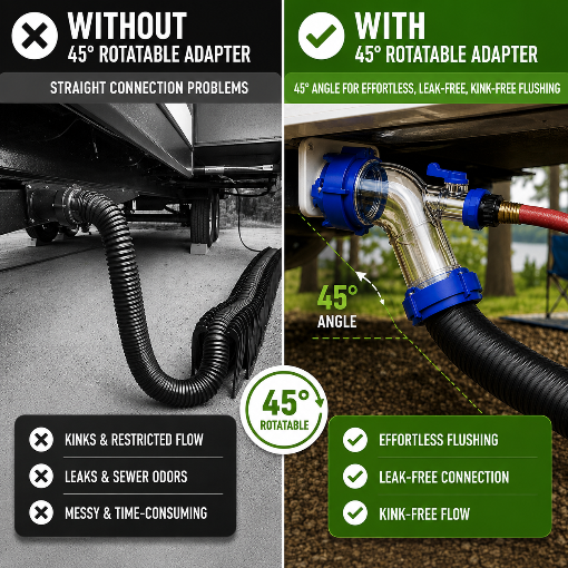 45-Degree RV Sewer Hose Rinser with Shut-off Valve