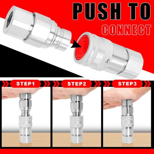 1/2" NPT Flat Face Hydraulic Quick Connect Couplers with Dust Caps