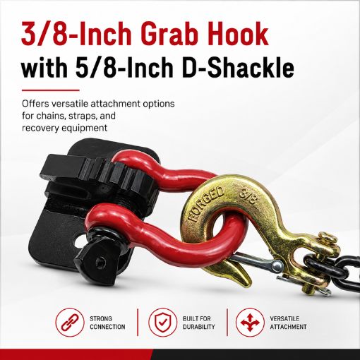 2-Pack 3/8 inch Tractor Bucket Grab Hook with 5/8 inch D-Ring Shackle