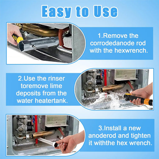 RV Water Heater Anode Rod and Tank Rinser Set