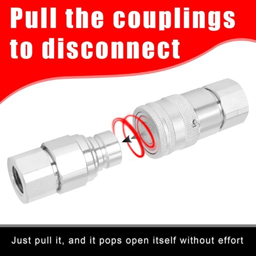 1/2" NPT Flat Face Hydraulic Quick Connect Couplers with Dust Caps