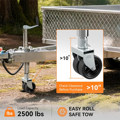 Heavy Duty Dual 6" Trailer Jack Swivel Caster