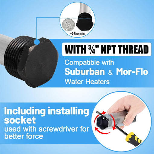 RV Water Heater Anode Rod and Tank Rinser Set