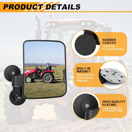 Universal Magnetic Side Mirrors for Tractors, Forklifts, Lawn Mowers