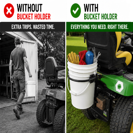 6-Way Clamp-On Universal Tractor Mower 5-Gallon Bucket Holder