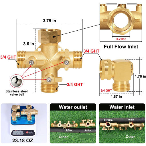3-Way High Flow Splitter with Swivel Elbow Connector