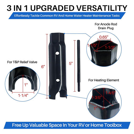 3 in 1 Quick-Release RV Water Heater Socket Wrench