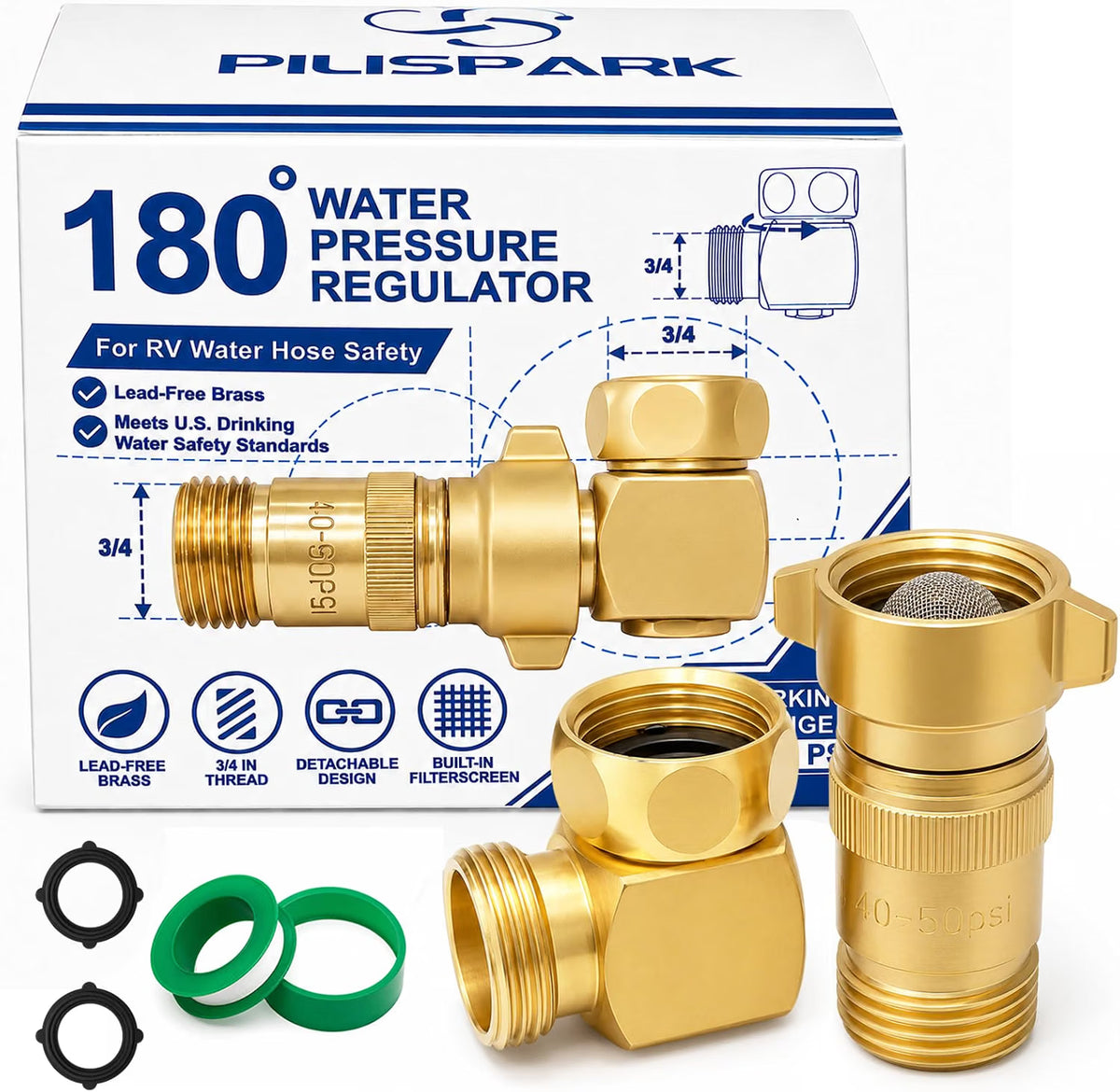 RV Water Pressure Regulator Kit with 90-Degree Swivel Elbow