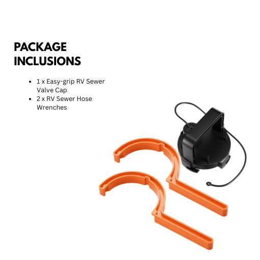 Easy-grip RV Sewer Valve Cap with Hose Wrenches