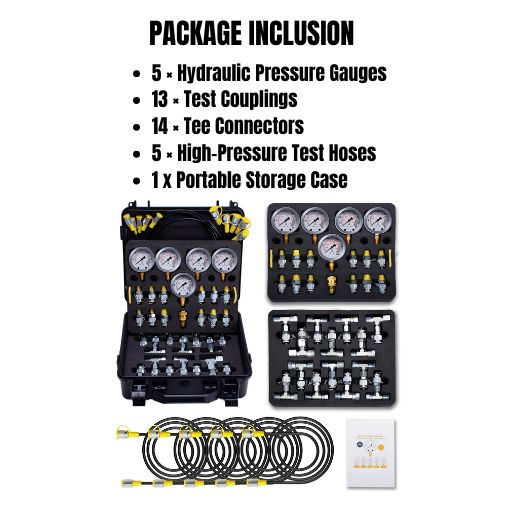 Hydraulic Pressure Test Kit with 5 Gauges