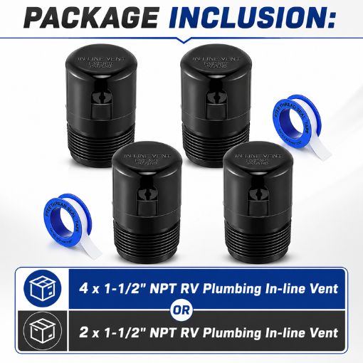 1-1/2" NPT RV Plumbing In-line Vent