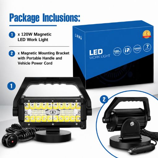 120W Magnetic LED Work Light for Tractors & Mowers