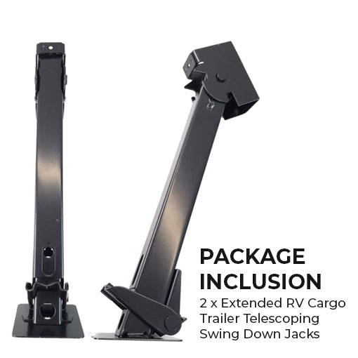Extended RV Cargo Trailer Telescoping Swing Down Jacks