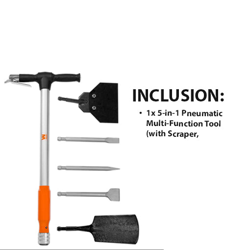 5-in-1 Pneumatic Multi-Function Tool (with Scraper, Shovel, and Chisel Attachments)