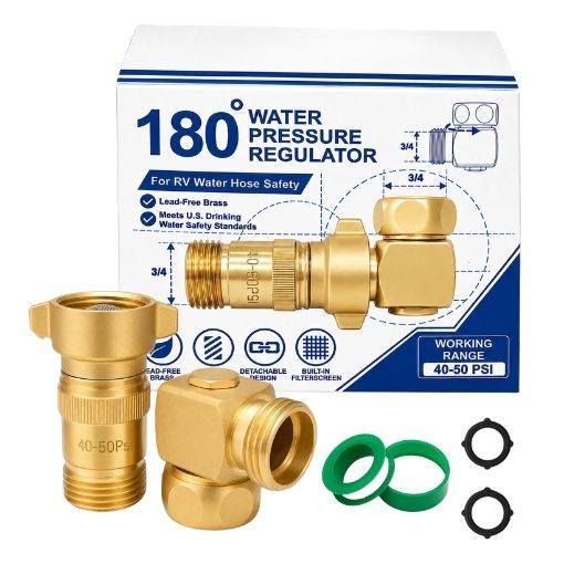 RV 40-50 PSI Water Pressure Regulator with 90-Degree Hose Elbow