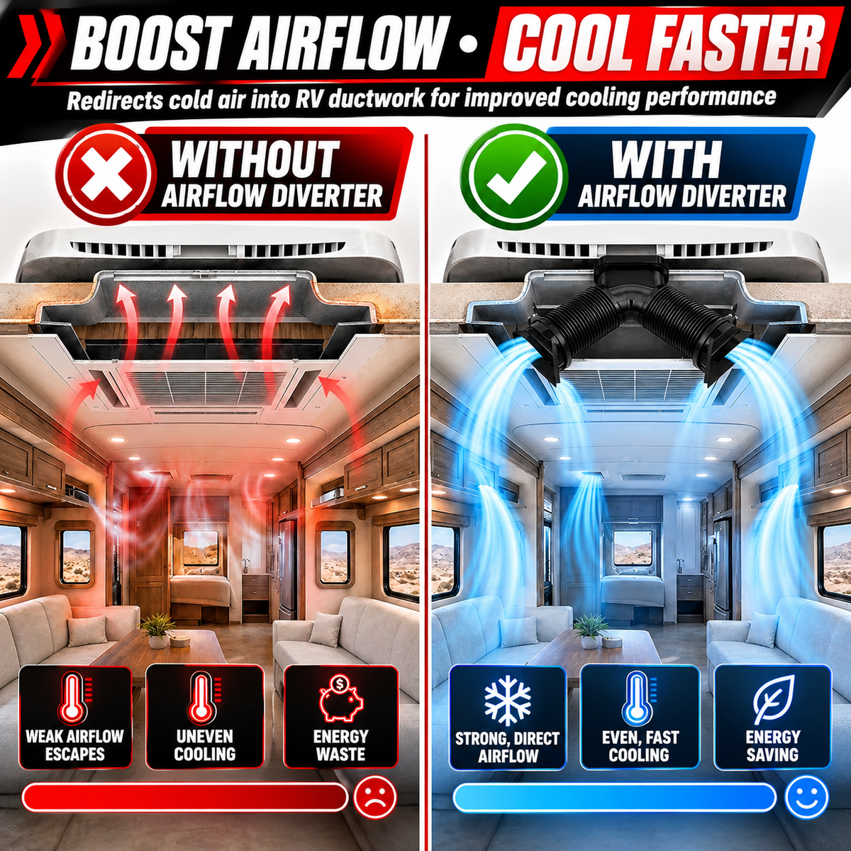 RV Air Conditioner Airflow Duct Diverter