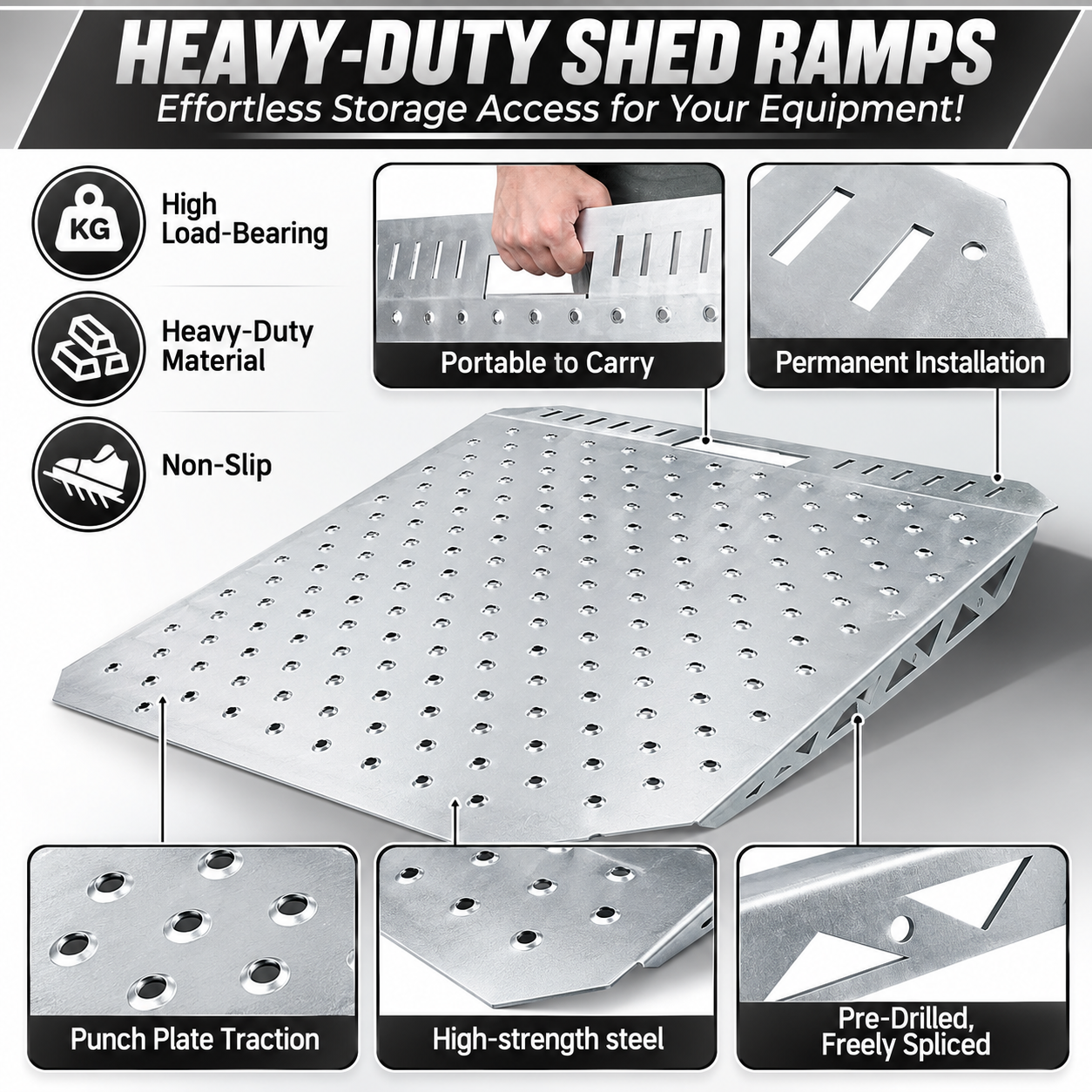 2-Pack Heavy-Duty Shed Loading Ramps Kit for Mowers & Tractors