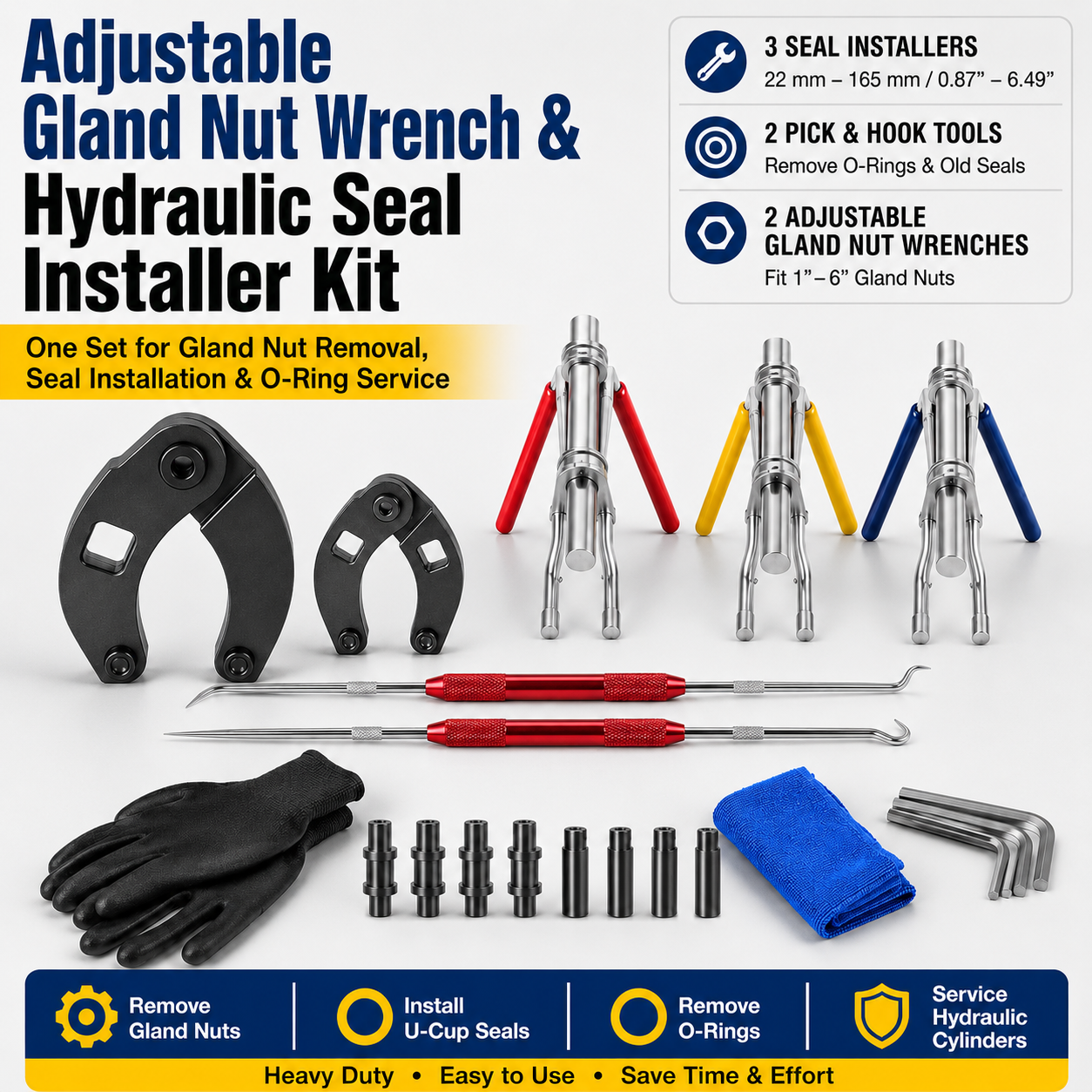 Adjustable Gland Nut Wrench & Hydraulic Seal Installer Kit