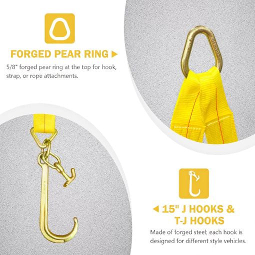 Towing Straps V Bridle with 15" J Hooks and T-J Hooks
