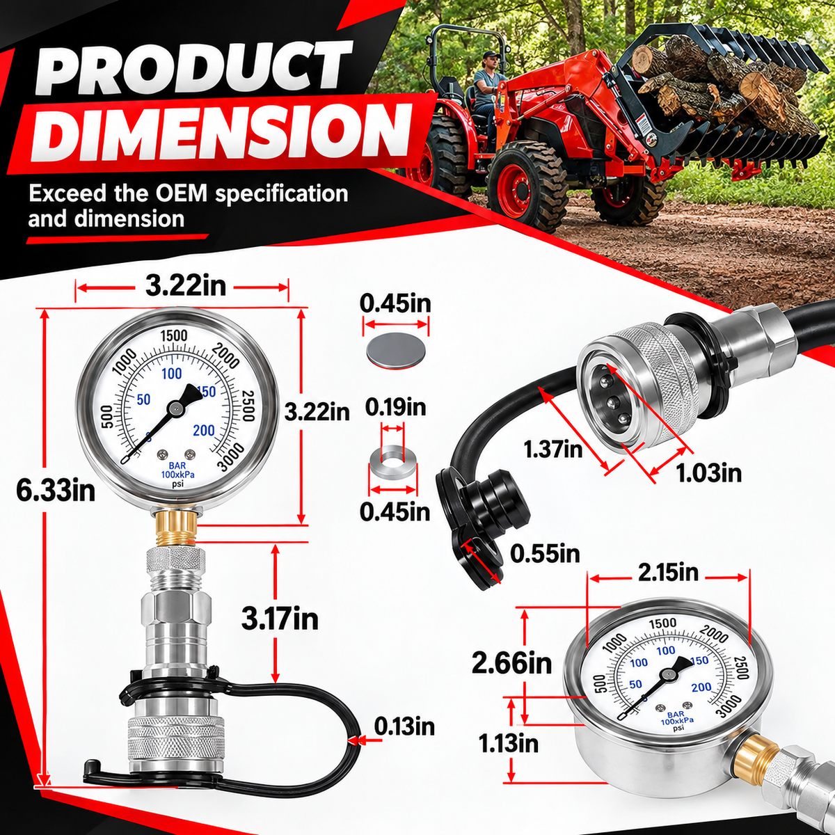 Tractor Hydraulic Pressure Boost Kit with Gauge